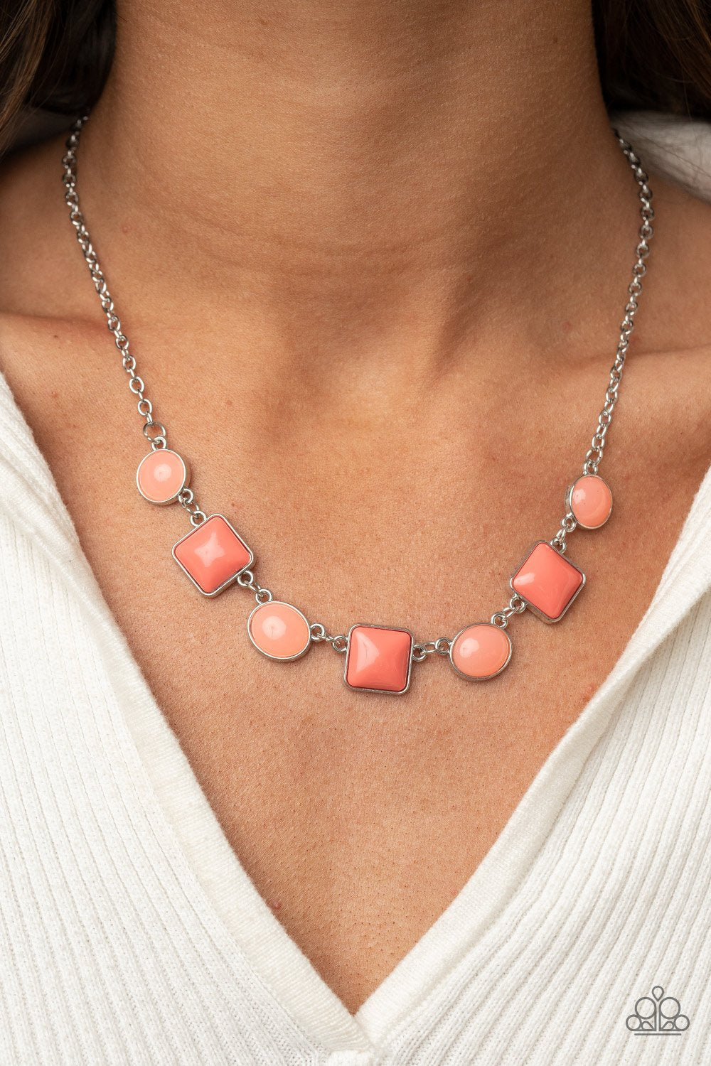 Trend Worthy - Orange Square & Round Beaded Paparazzi Necklace & matching earrings