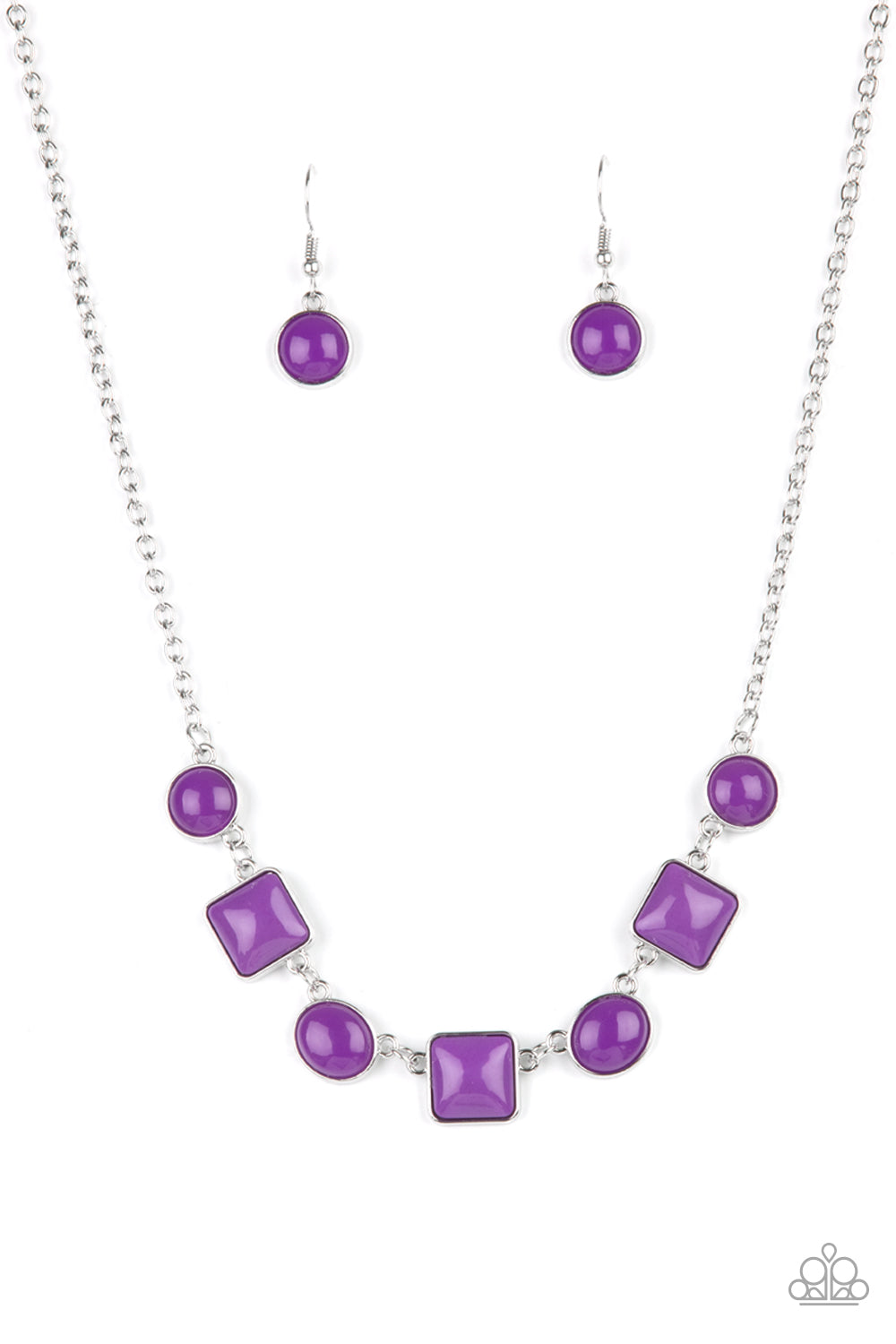 Trend Worthy - Purple Square & Round Beaded Paparazzi Necklace & matching earrings