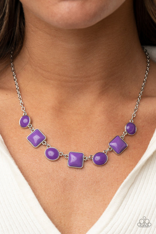 Trend Worthy - Purple Square & Round Beaded Paparazzi Necklace & matching earrings