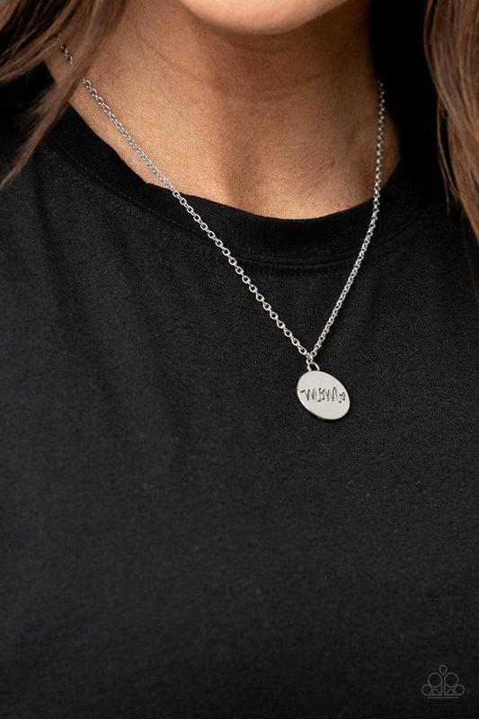 The Cool Mom - Silver "Mom" Pendant Paparazzi Necklace & matching earrings