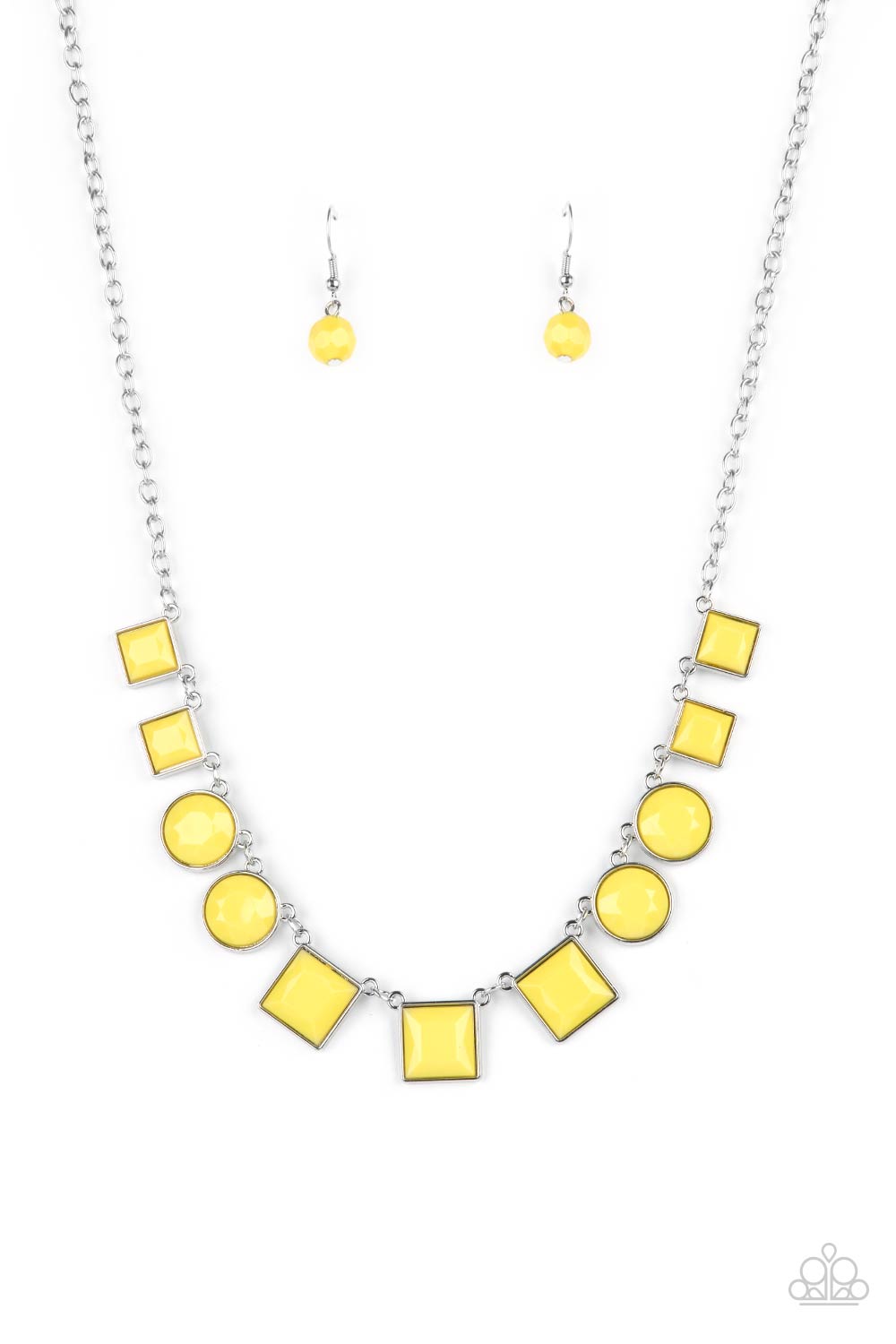 Tic Tac TREND - Yellow Geometric Square/Round Beaded Paparazzi Necklace & matching earrings