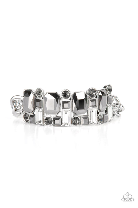 Urban Crest - Silver Hematite, Smoky, & White Rhinestone Paparazzi Stretch Bracelet
