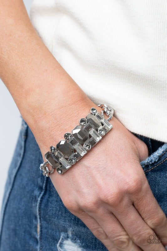 Urban Crest - Silver Hematite, Smoky, & White Rhinestone Paparazzi Stretch Bracelet