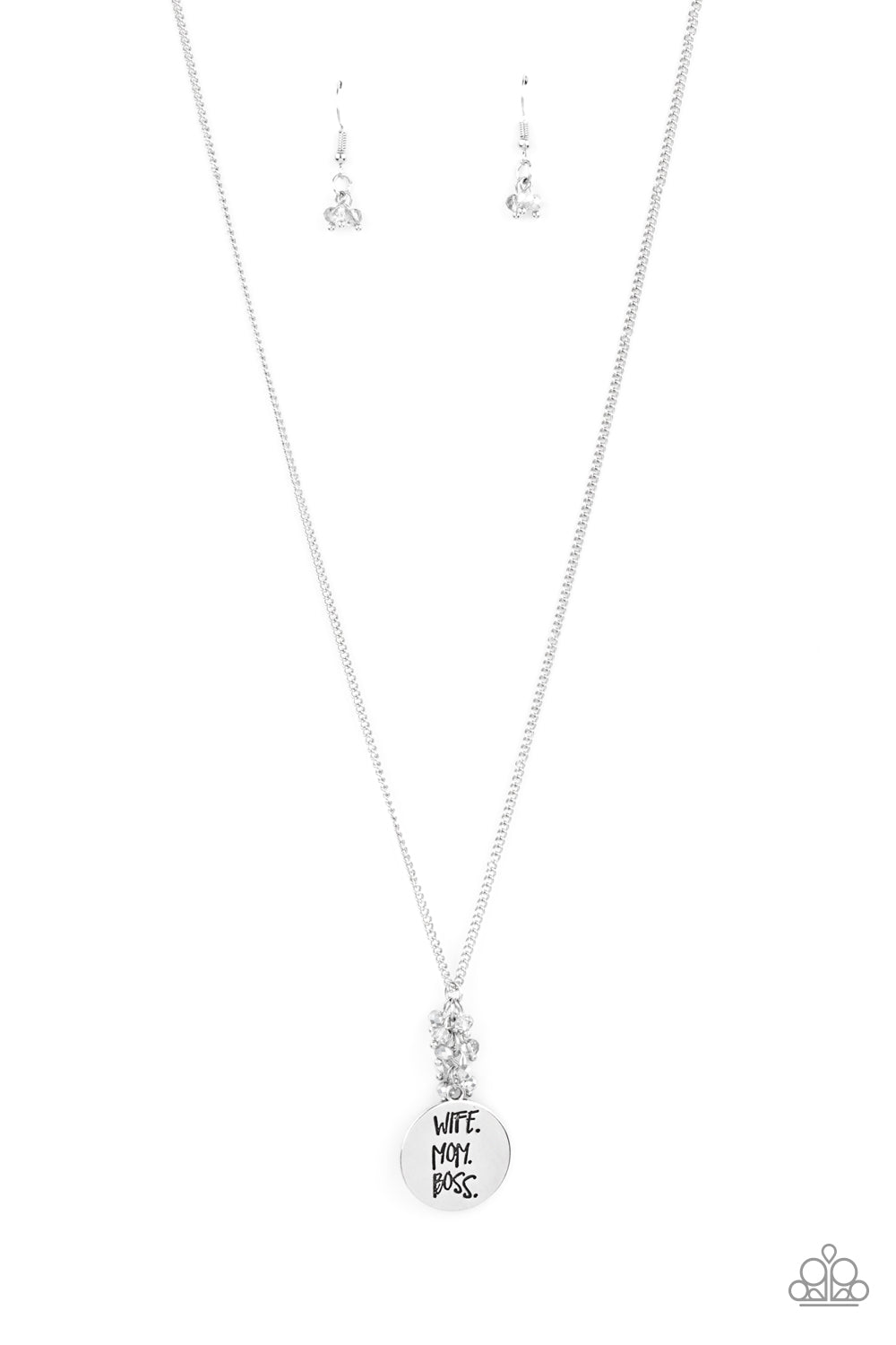 Words To Live By - Silver Metallic Bead "Wife. Mom. Boss" Paparazzi Pendant Necklace & matching earrings