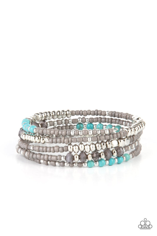 Infinitely Dreamy - Silver/Gray, Turquoise & Smoky Crystal-Like Beaded Paparazzi Coil Bracelet