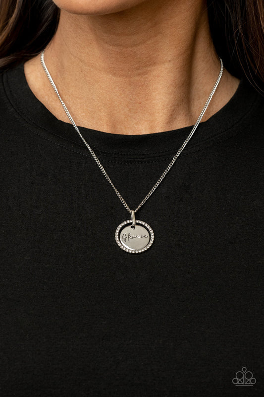 Glam-ma Glamorous - White Rhinestones/"Glamma" Stamped Pendant Paparazzi Necklace & matching earrings