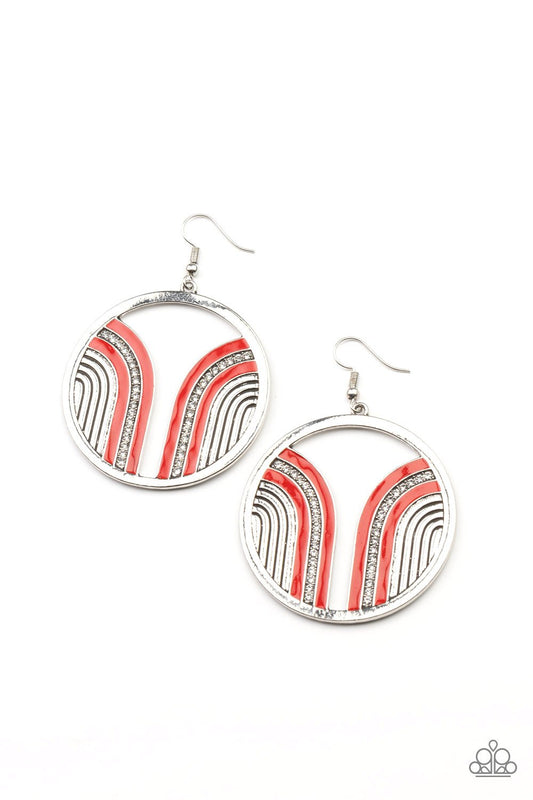 Delightfully Deco - Red Arc/White Rhinestone Paparazzi Earrings