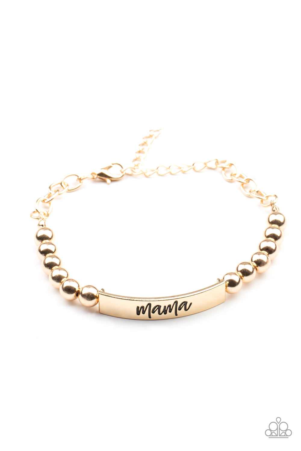 Mom Squad - Gold "Mama" Stamped Plate & Gold Beaded Paparazzi Stretch Bracelet