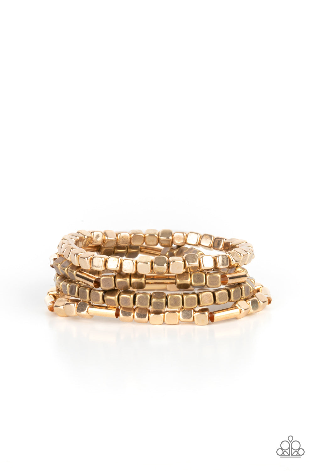 Metro Materials - Multi Gold & Brass Square Beaded Set of 4 Paparazzi Stretch Bracelets