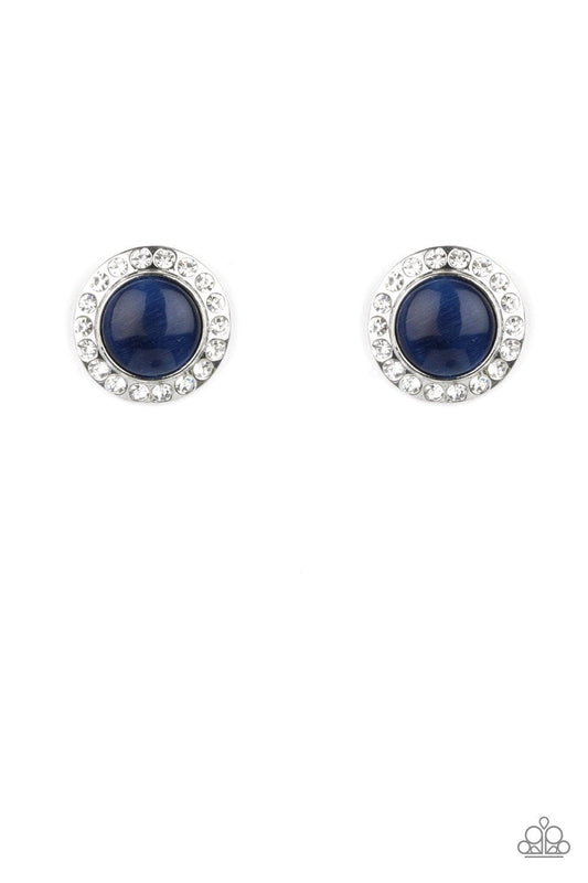Glowing Dazzle - Blue Cat's Eye Gem & White Rhinestone Paparazzi Post Earrings