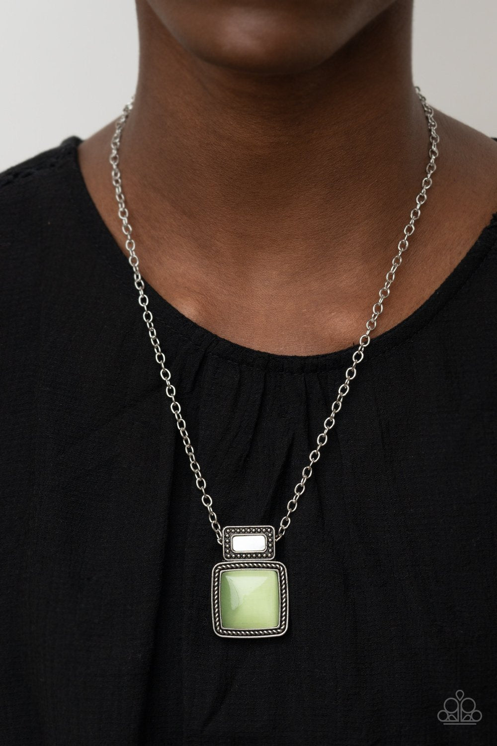 Ethereally Elemental - Green Cat's Eye Pendant Paparazzi Necklace & matching earrings