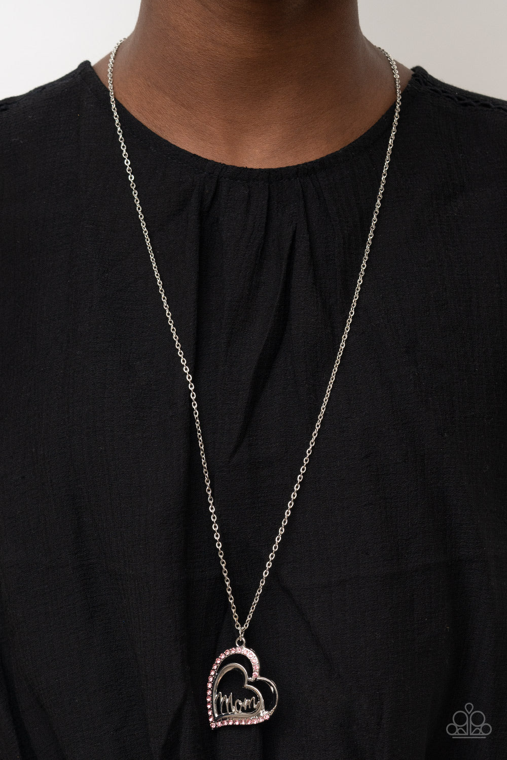 A Mothers Heart - Pink Rhinestone Encrusted "Mom" Heart Pendant Paparazzi Necklace & matching earrrings