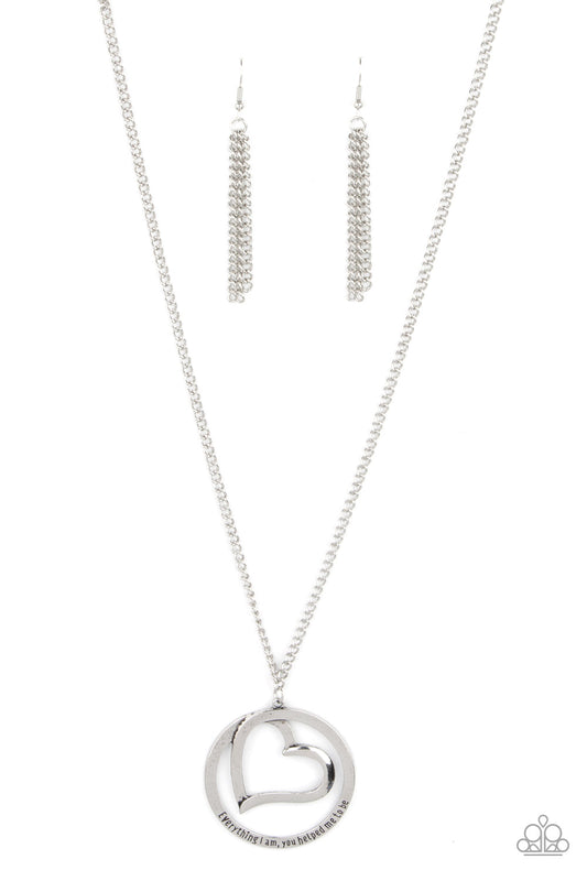 Positively Perfect - Silver "Everything I am You Helped Me To Be" Stamped Pendant Paparazzi Necklace & matching earrings