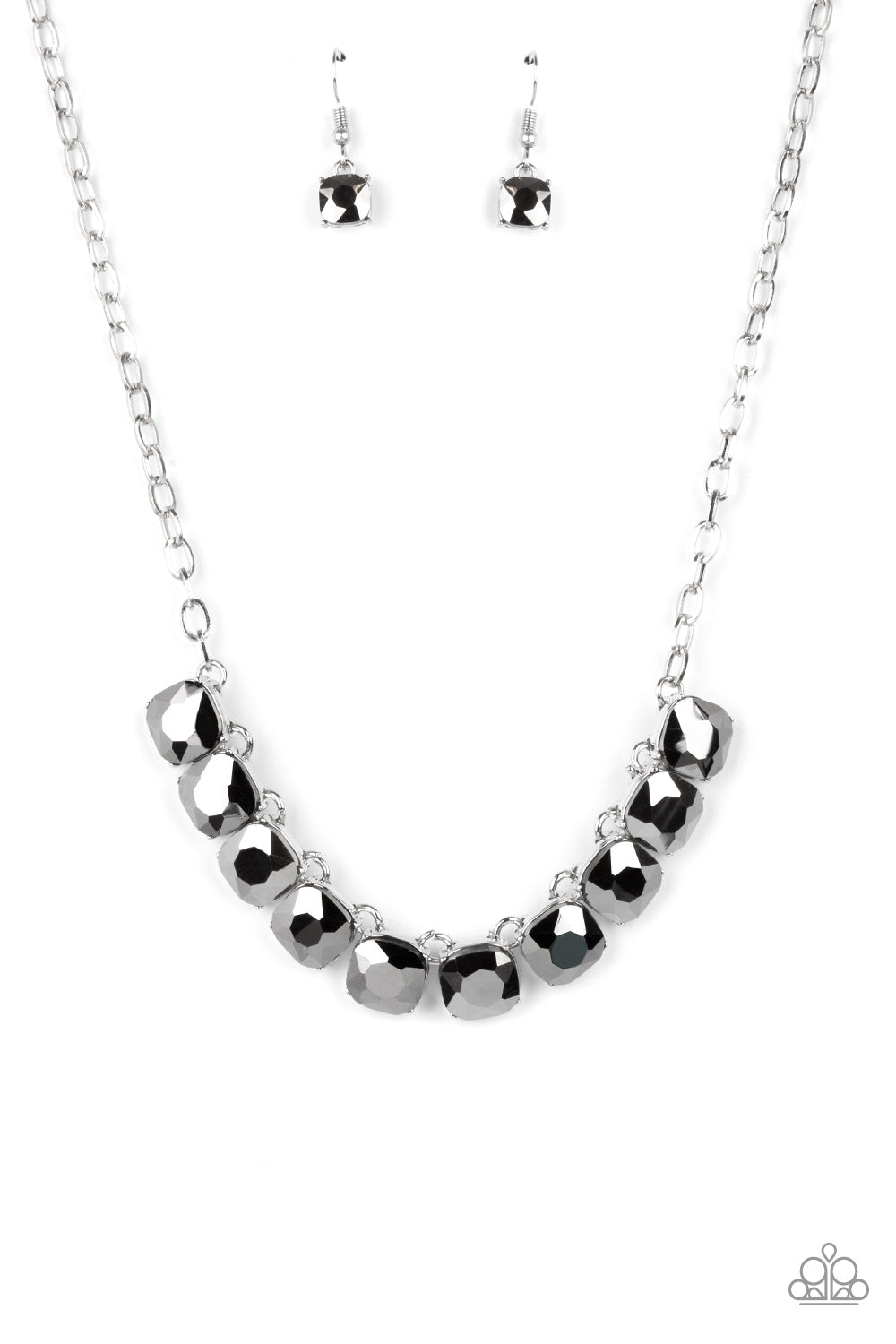 Radiance Squared - Silver/Hematite Radiant Cut Gem Paparazzi Necklace & matching earrings