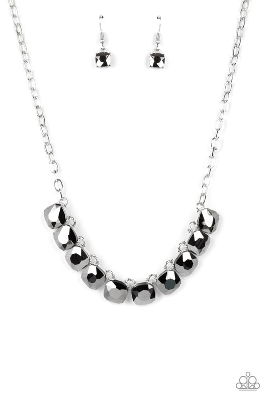 Radiance Squared - Silver/Hematite Radiant Cut Gem Paparazzi Necklace & matching earrings