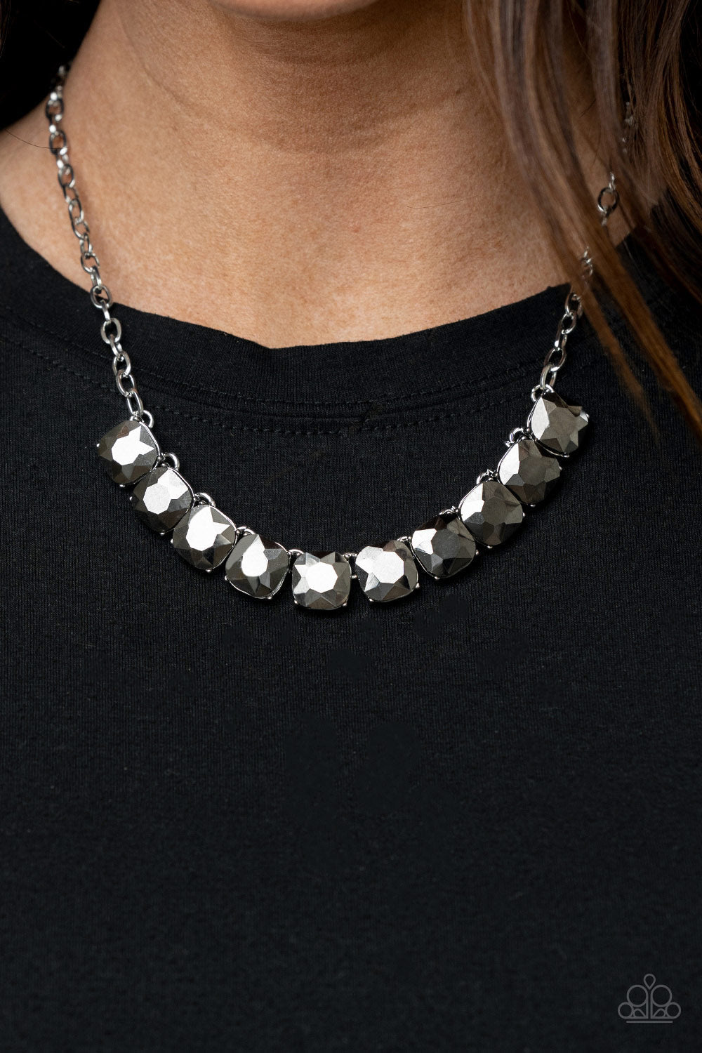 Radiance Squared - Silver/Hematite Radiant Cut Gem Paparazzi Necklace & matching earrings