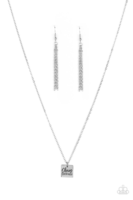 Chaos Coordinator - Silver "Chaos Choordinaror" Engraved Pendant Paparazzi Necklace & matching earrings