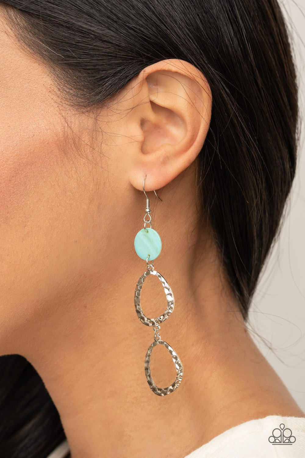 Surfside Shimmer - Blue Pearly Shell/Asymmetrical Hoop Paparazzi Earrings