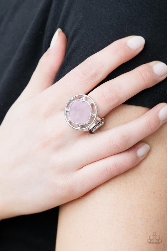 Encompassing Pearlescence - Purple Pearl Square Bead Airy Silver Compass-Like Frame Paparazzi Ring