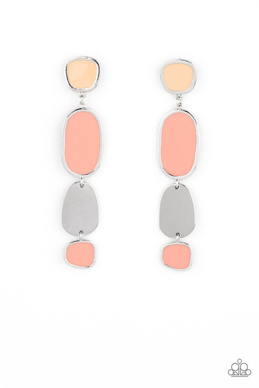 All Out Allure - Orange/Coral Asymmetrical Frame Abstract Paparazzi Earrings