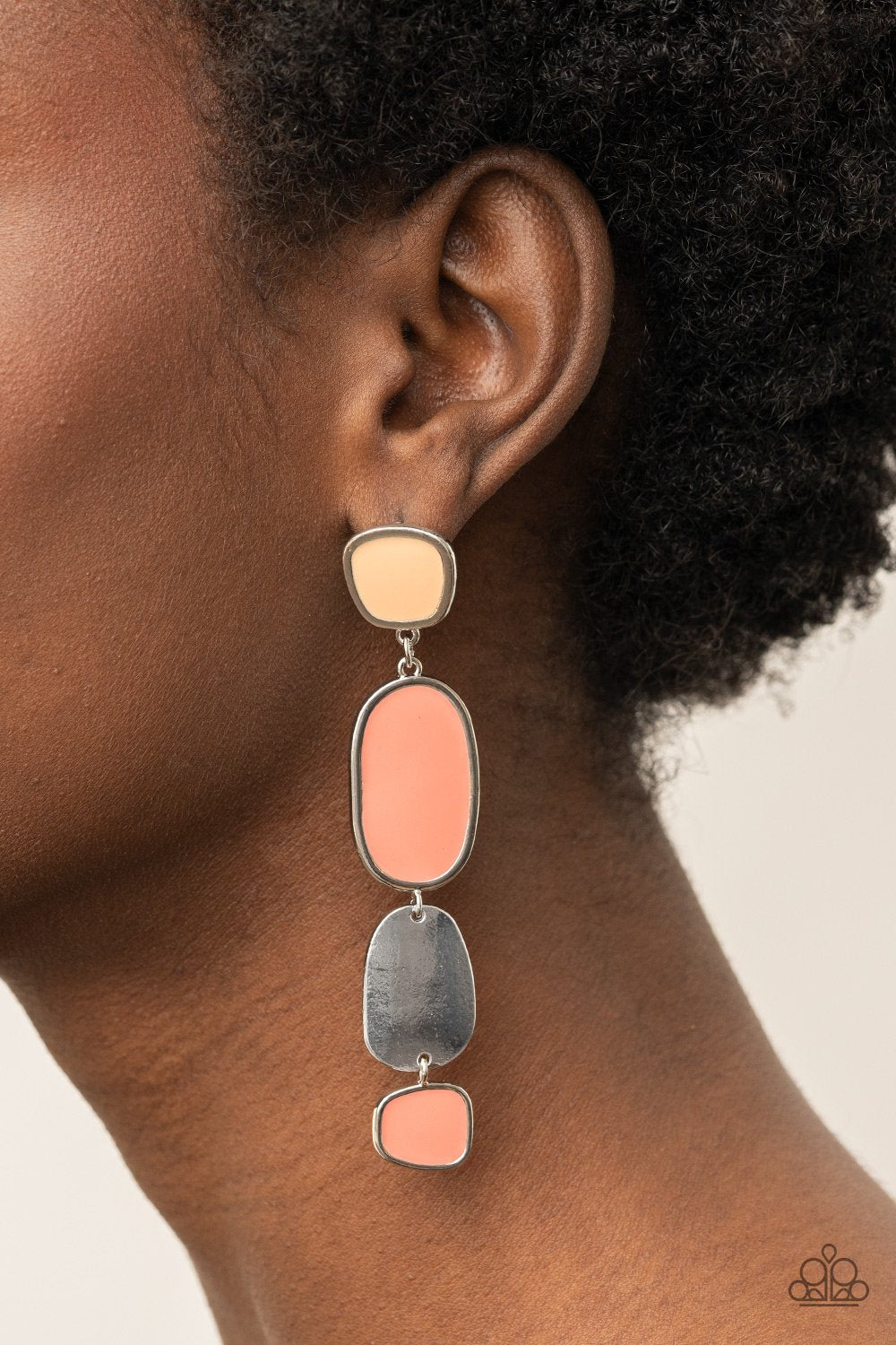All Out Allure - Orange/Coral Asymmetrical Frame Abstract Paparazzi Earrings