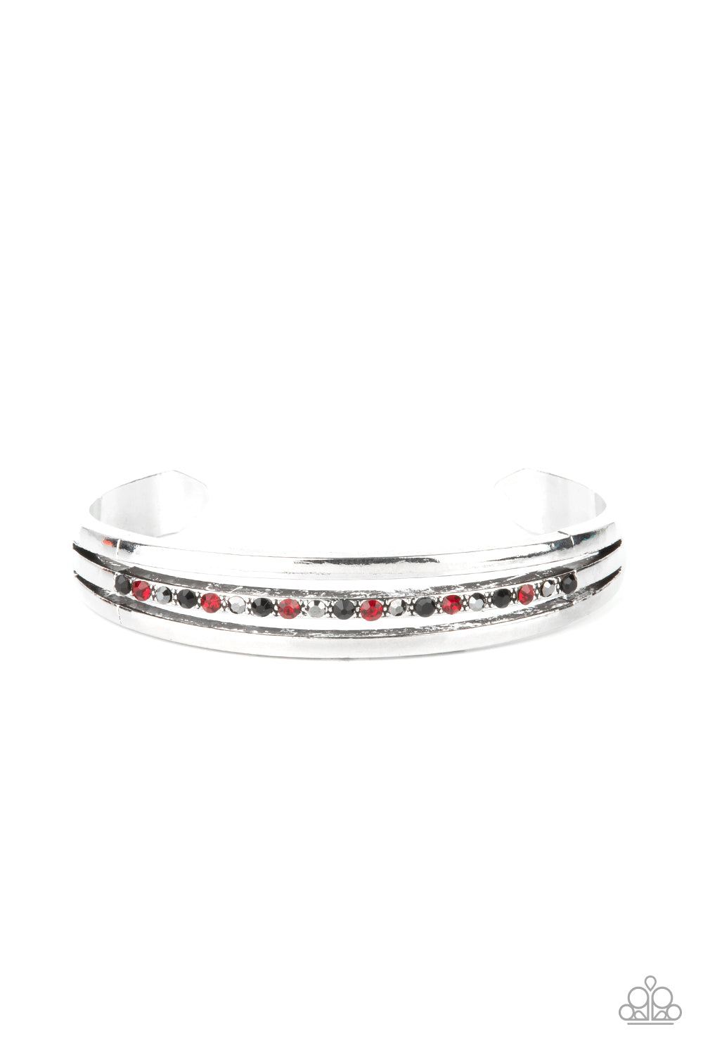 A Point Of Pride - Multi Red, Black, & Hematite Rhinestone Paparazzi Cuff Bracelet