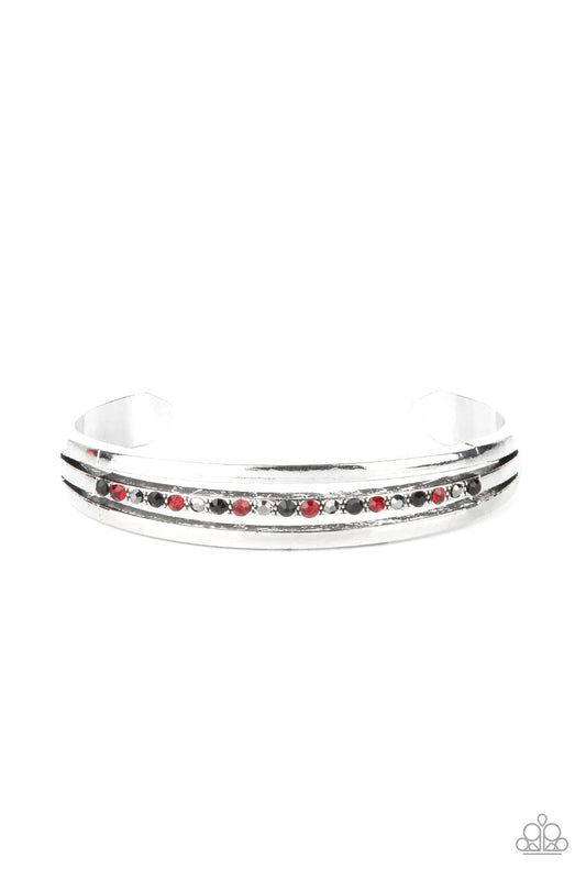 A Point Of Pride - Multi Red, Black, & Hematite Rhinestone Paparazzi Cuff Bracelet