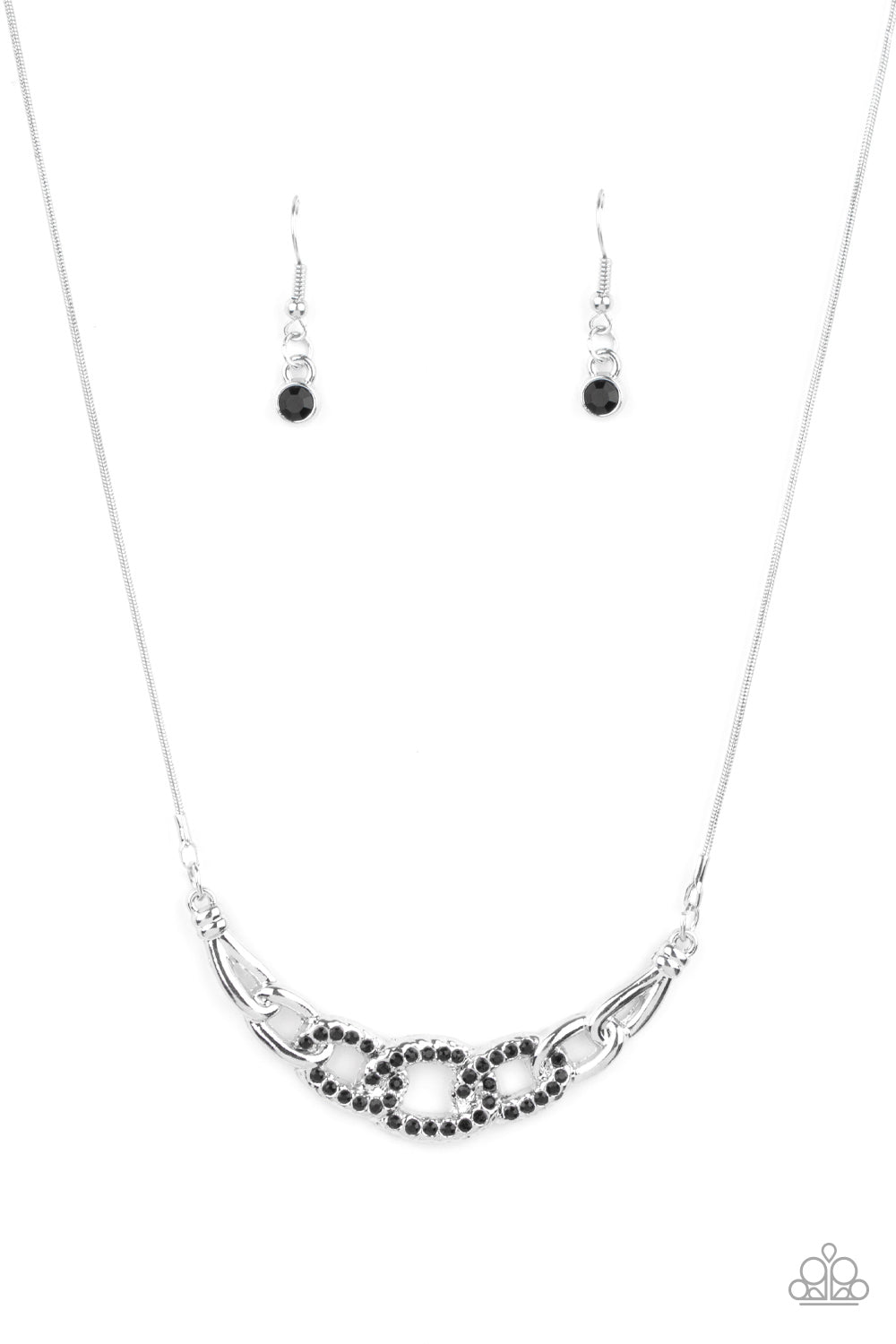 KNOT In Love - Black Dainty Rhinestone Encrusted Links Paparazzi Necklace & matching earrings
