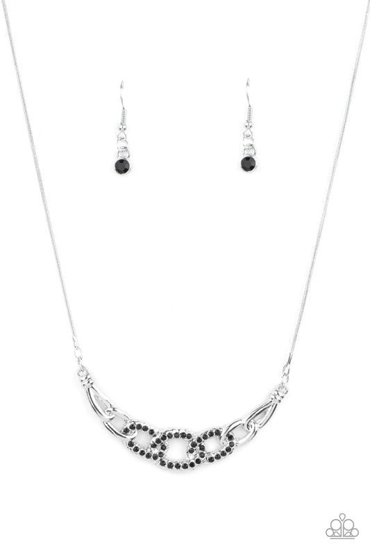 KNOT In Love - Black Dainty Rhinestone Encrusted Links Paparazzi Necklace & matching earrings