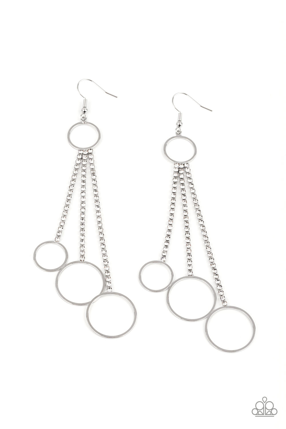 Demurely Dazzling - White Rhinestone & Dainty Silver Hoop Paparazzi Earrings