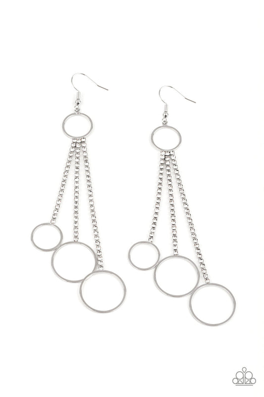 Demurely Dazzling - White Rhinestone & Dainty Silver Hoop Paparazzi Earrings