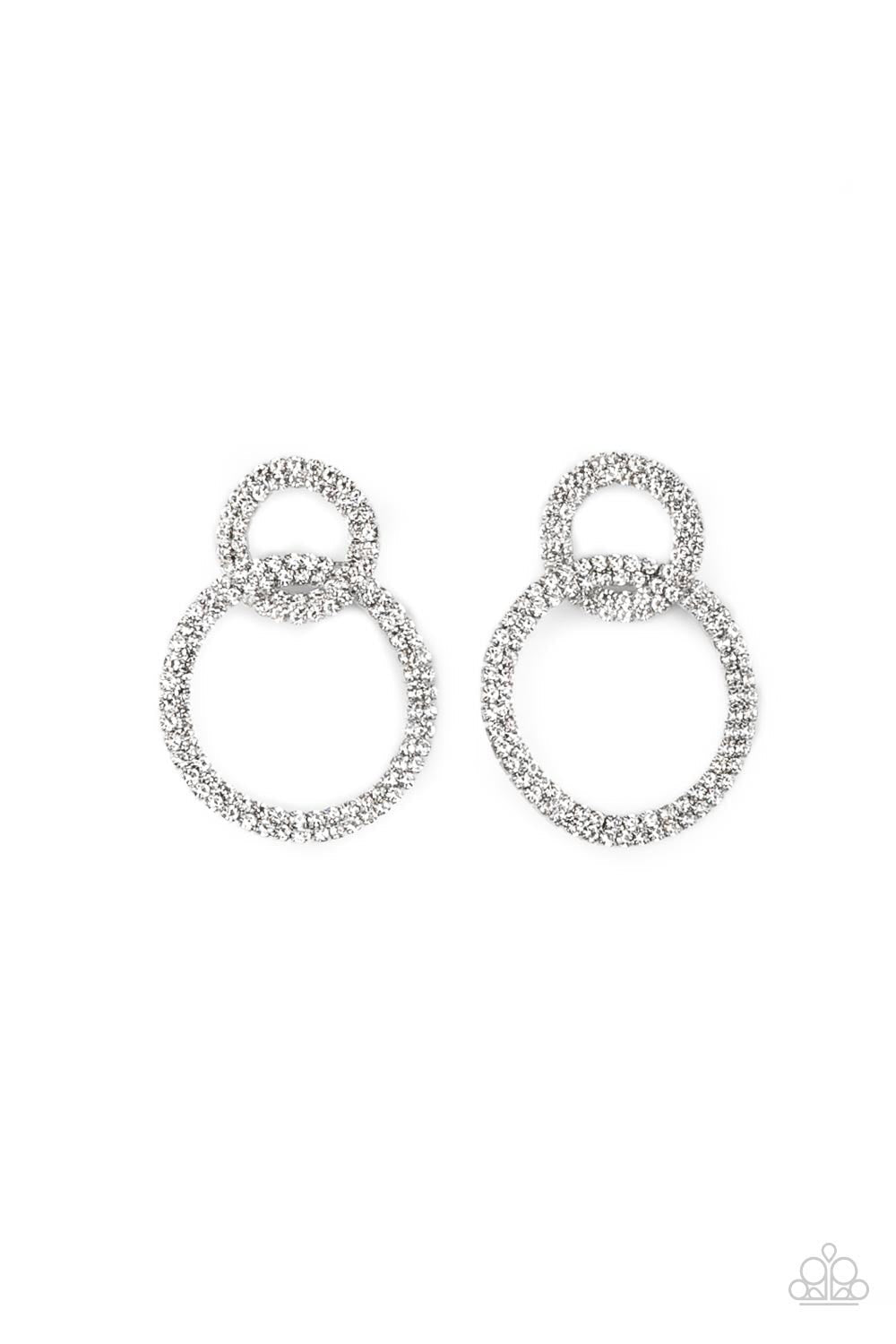 Intensely Icy - Gunmetal & White Rhinestone Interconnected Hoop Paparazzi Post Earrings