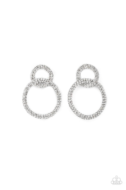 Intensely Icy - Gunmetal & White Rhinestone Interconnected Hoop Paparazzi Post Earrings