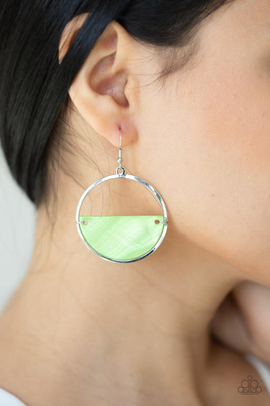 Seashore Vibes - Green Iridescent Half-Moon Shell Paparazzi Earrings
