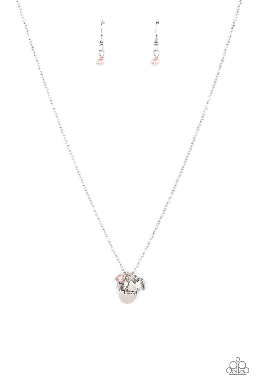 Super Mom - Pink Pearl, Rhinestone Heart, "Mom" Stamped Disc Paparazzi Necklace & matching earrings