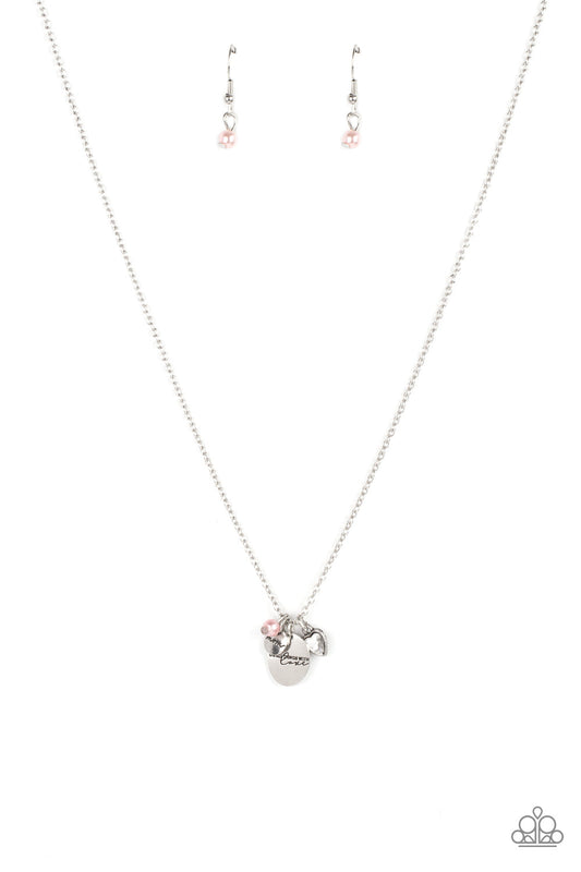 Super Mom - Pink Pearl, Rhinestone Heart, "Mom" Stamped Disc Paparazzi Necklace & matching earrings
