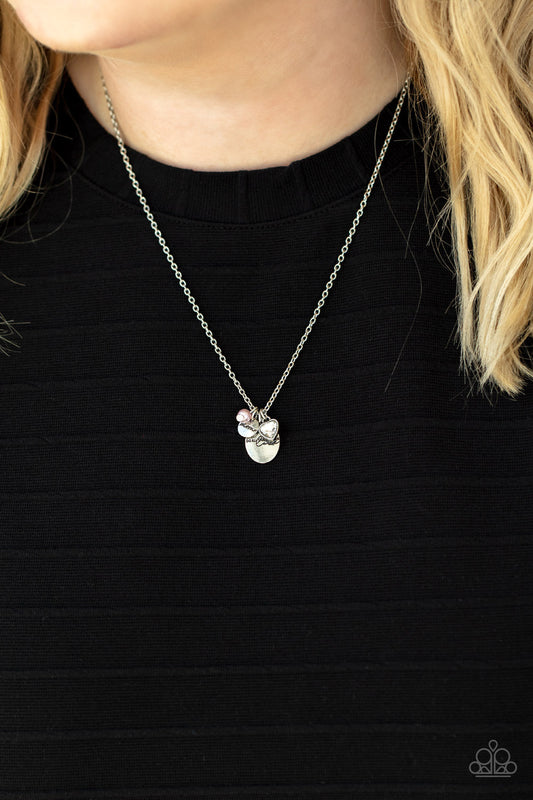 Super Mom - Pink Pearl, Rhinestone Heart, "Mom" Stamped Disc Paparazzi Necklace & matching earrings