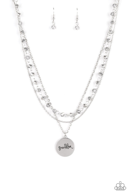 Promoted to Grandma - Silver Hematite Crystal-Like Beads/Silver "Grandma" Pendant Paparazzi Necklace & matching earrings