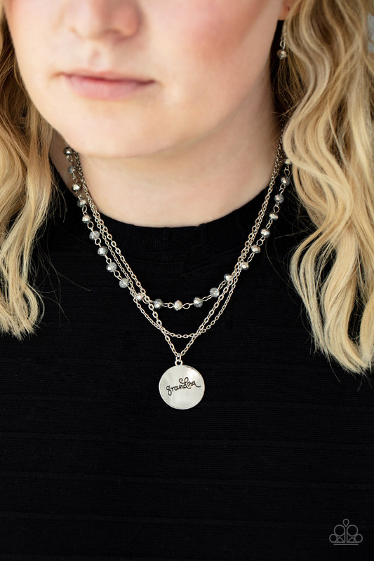 Promoted to Grandma - Silver Hematite Crystal-Like Beads/Silver "Grandma" Pendant Paparazzi Necklace & matching earrings