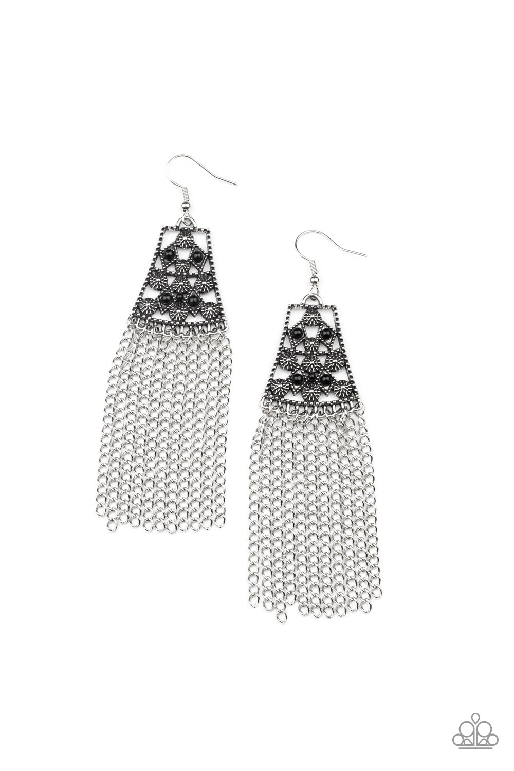 Cleopatras Allure - Black Beads/Silver Chain Fringe Paparazzi Earrings
