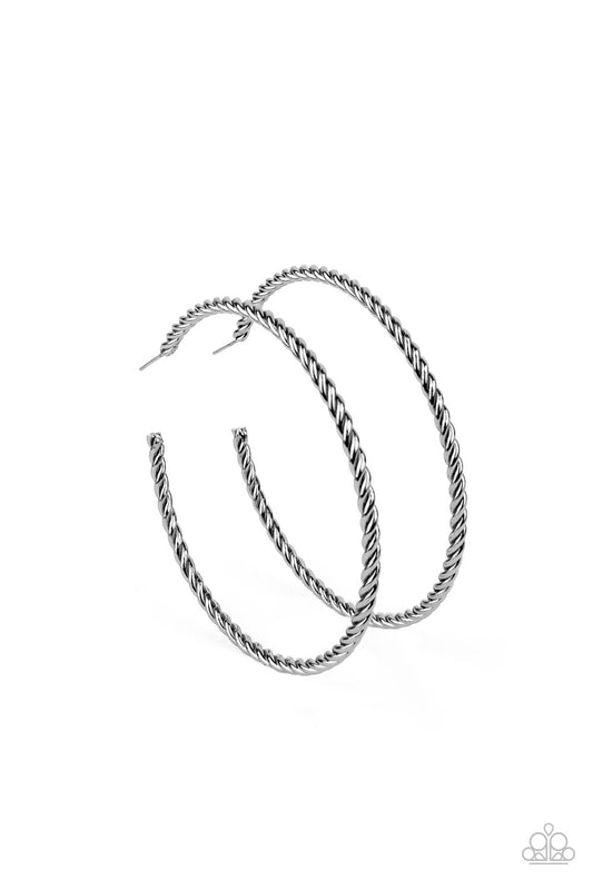 Resist The Twist - Gunmetal Twisted Strand Paparazzi Hoop Earrings