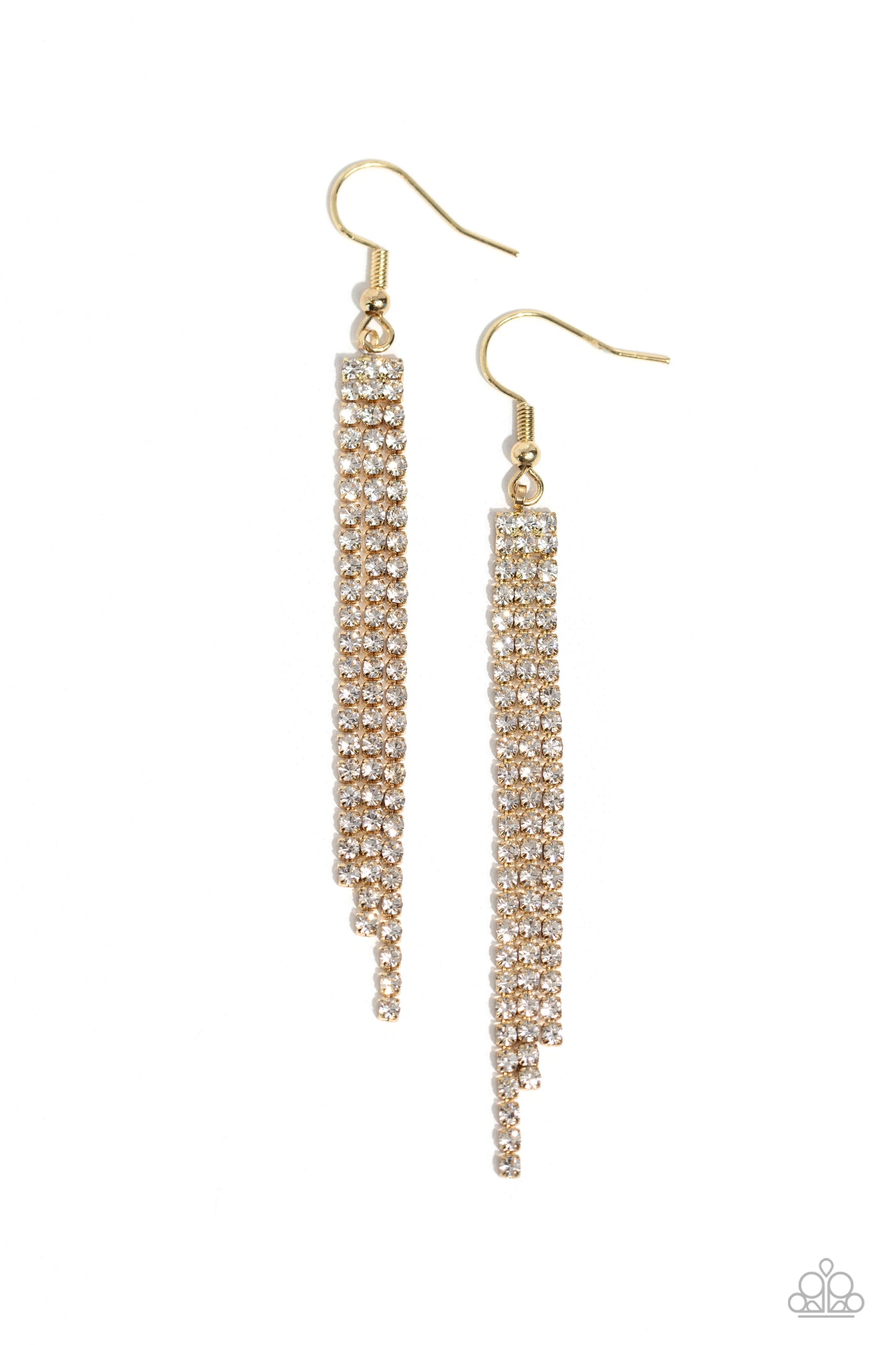 Candescently Couture - Gold Fittings & White Rhinestone Tassel Paparazzi Earrings
