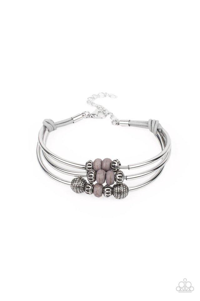 Road Trip Rebel - Silver Accents & Gray Stone Beaded Paparazzi Adjustable Bracelet