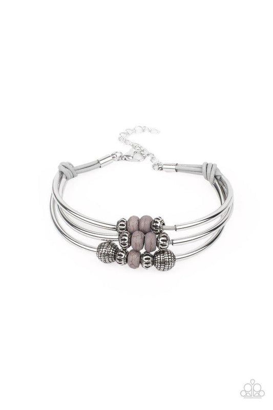 Road Trip Rebel - Silver Accents & Gray Stone Beaded Paparazzi Adjustable Bracelet