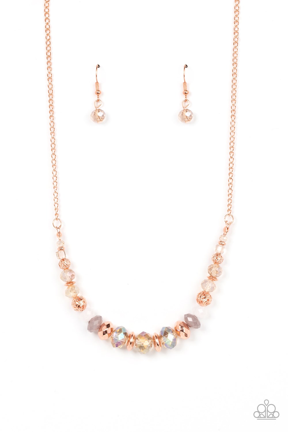 Turn Up The Tea Lights - Copper & Iridescent Beaded Paparazzi Necklace & matching earrings