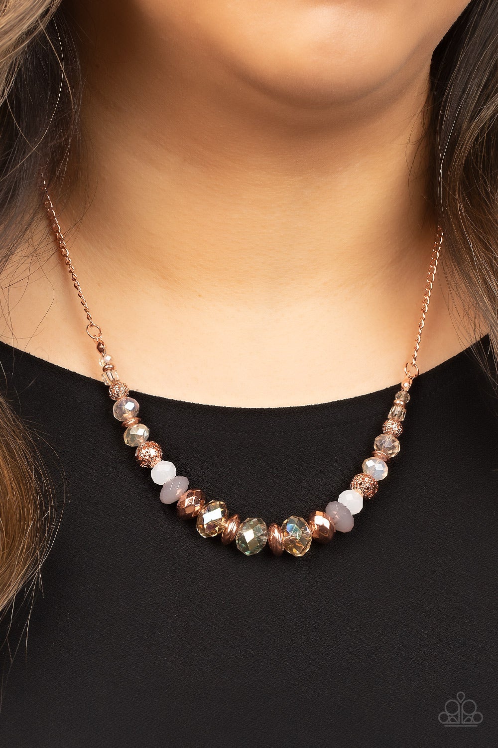 Turn Up The Tea Lights - Copper & Iridescent Beaded Paparazzi Necklace & matching earrings