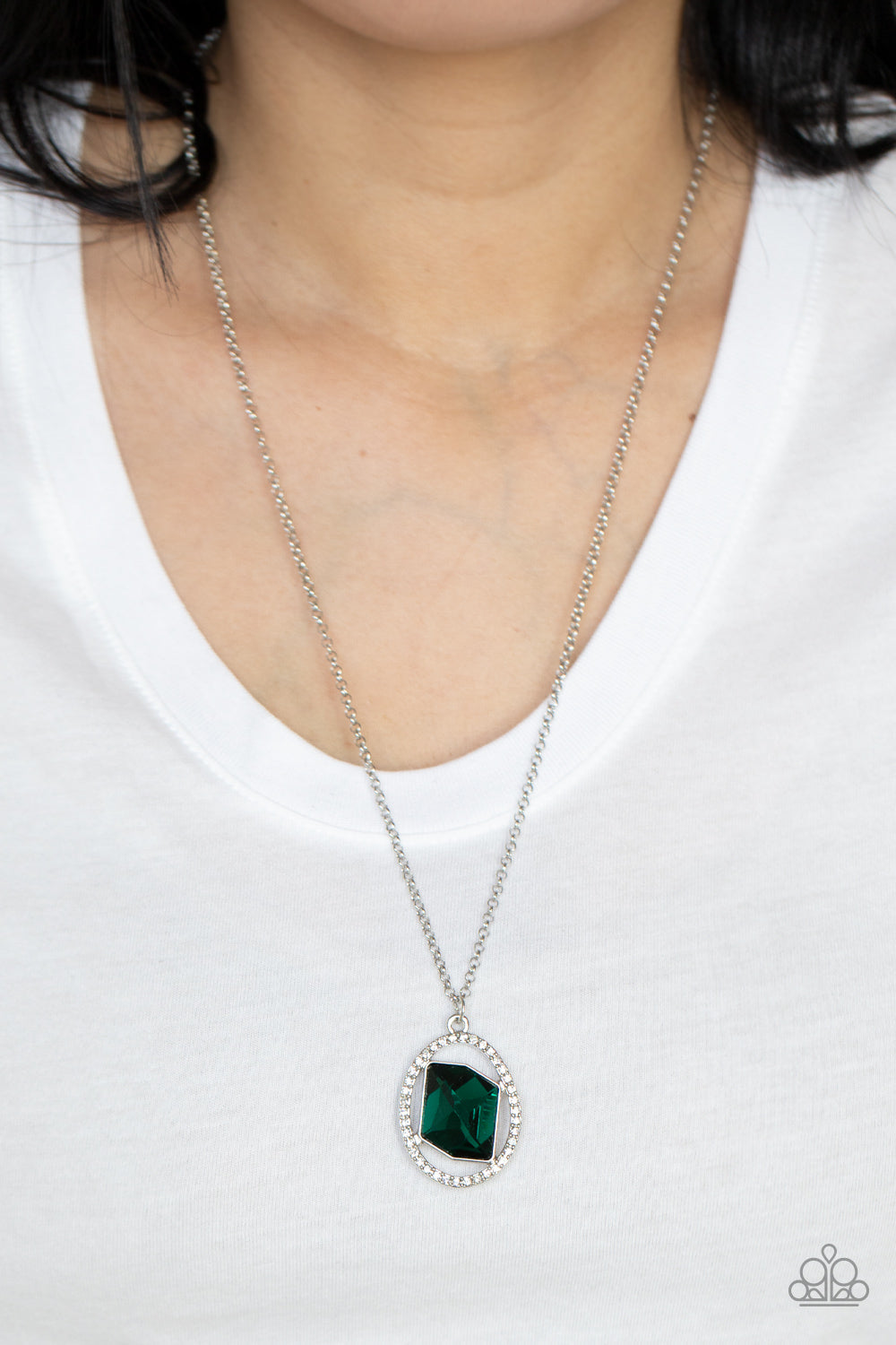 Undiluted Dazzle - Green Asymmetrical Gem Pendant Paparazzi Necklace & matching earrings