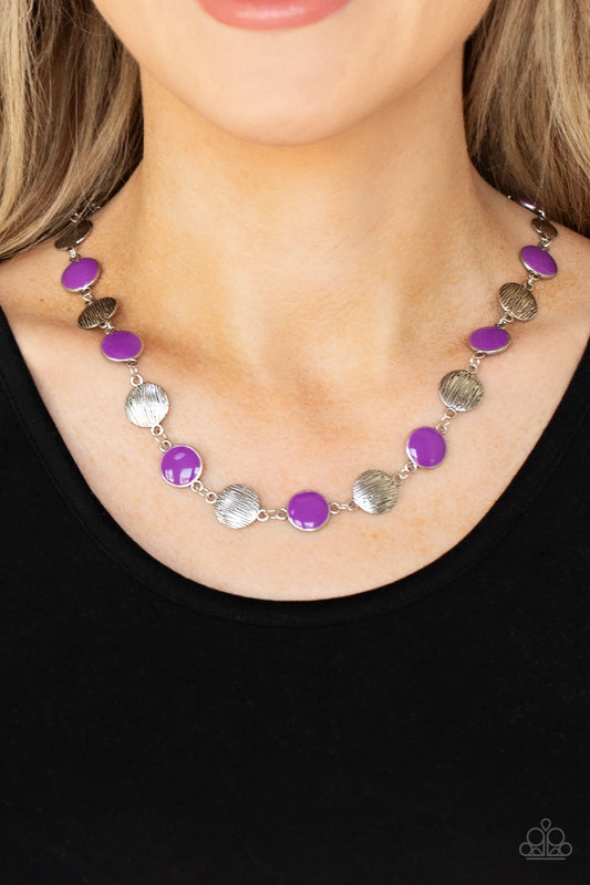 Harmonizing Hotspot - Purple Amethyst Orchid & Silver Disc Paparazzi Necklace & matching earrings
