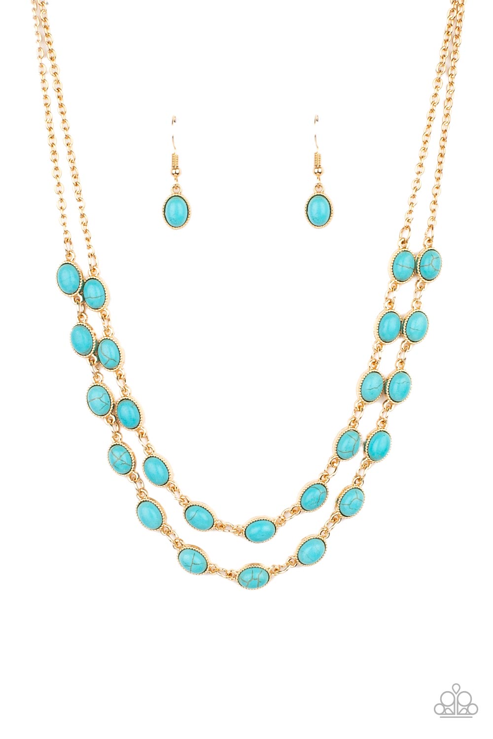 Sahara Safari - Blue/Turquoise Oval Stone Double Layer Paparazzi Necklace & matching earrings