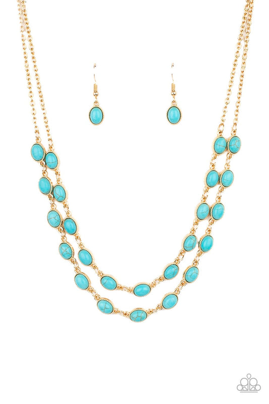 Sahara Safari - Blue/Turquoise Oval Stone Double Layer Paparazzi Necklace & matching earrings